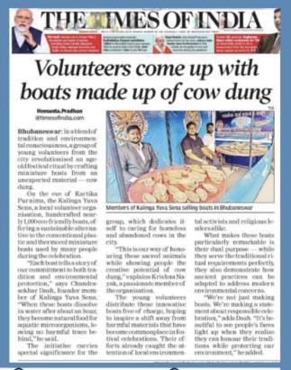 Volunteers Craft Eco-Friendly Cow Dung Boats for Kartika Purnima